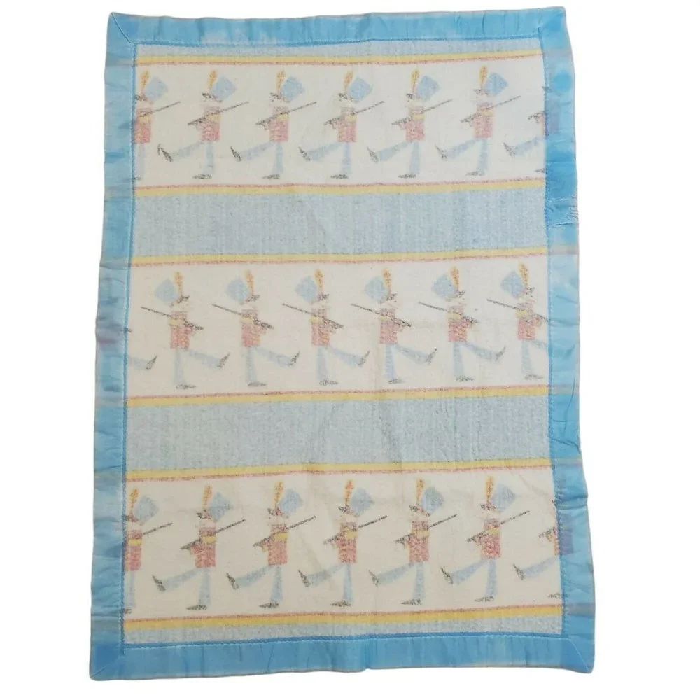 VTG Toy Soldier Acrylic Baby Blanket‎ Blue Nylon